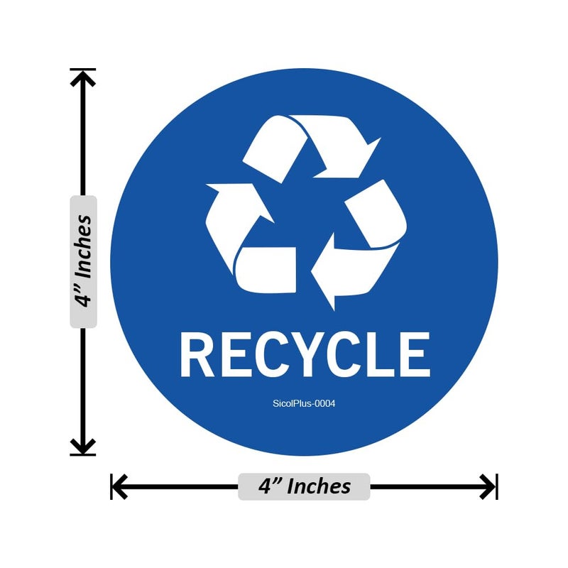 SICOL PLUS Recycle Sticker for Trash can, Recycle Bin Decals and Trash can Stickers 4 x 4 Inches Round 02 pcs Blue Recycle Sticker - Image 2